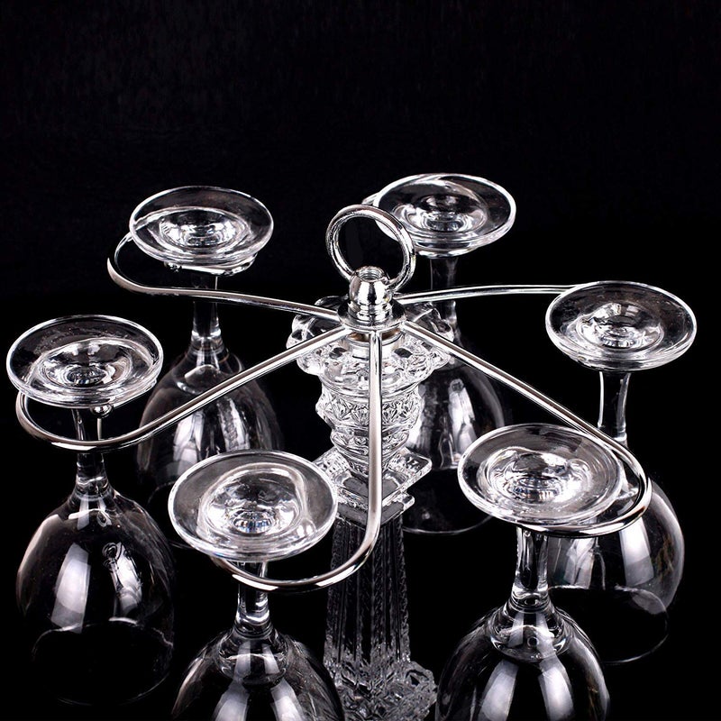 SHTWX 6 Hook Tabletop Glass Eiffel Tower Design Stemware Rack/Rotate 6 Wine Glass Storage Holder Stand Air Drying Rack - Image 2